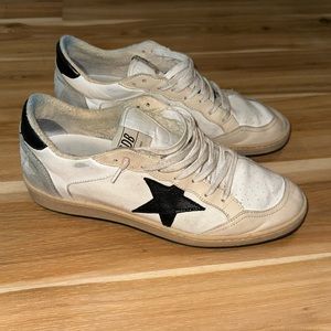 Golden Goose Ball Star White Canvas Leather Black  Star 41 11 Womens